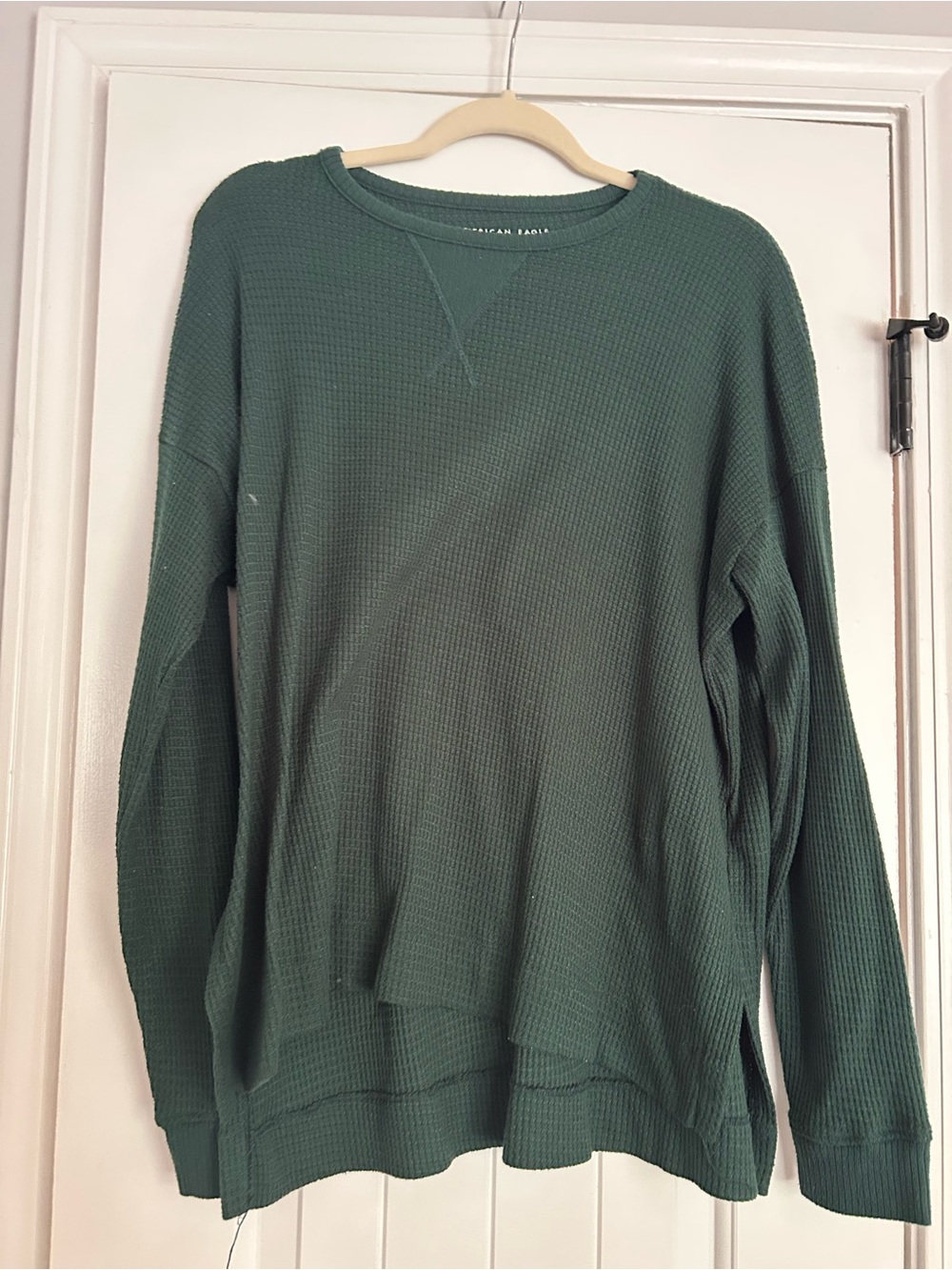 American Eagle Outfitters Forest Green Waffle Knit Short Sleeve Top